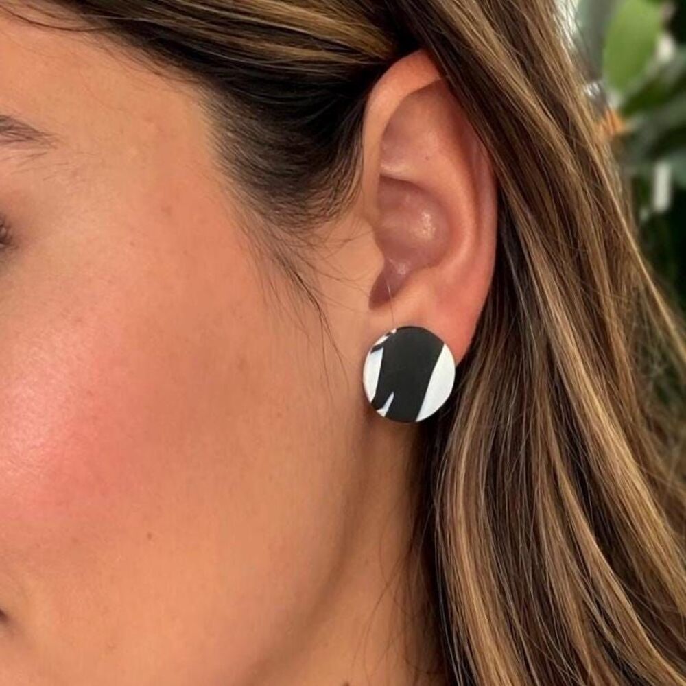 Black White Polymer Clay Stud Earrings | Minimalist Abstract Neutral Earrings